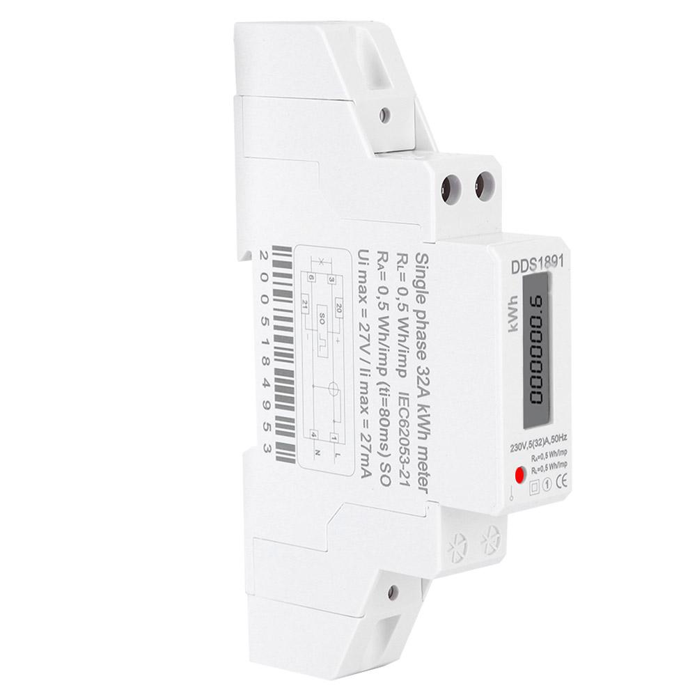 DDS1891 Single Phase Din Rail Energy Meter 230V 5(32)A 50Hz LCD Display Electricity Meter