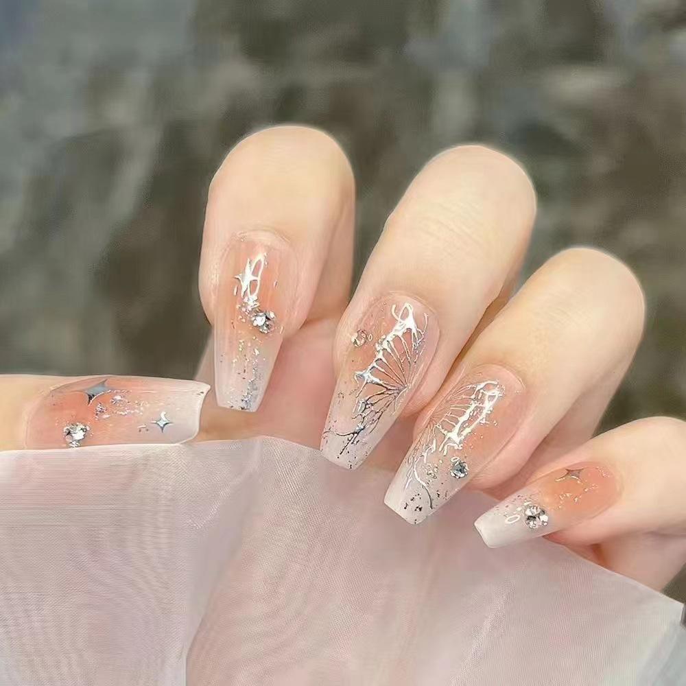 

Silver Flash Crushed Diamond Butterfly Cat Eye Nail Patch Glue Version