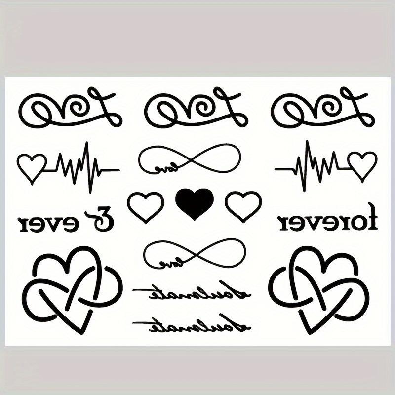 2PCS Men's and Women's Temporary Tattoos, Love and Heartbeat Designs, Waterproof and Lasting Fake Tattoo Stickers Body Art Decals