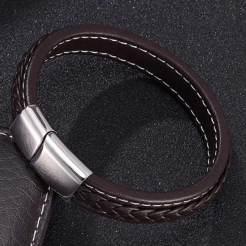 

Панк кожаный браслет для мужчин из нержавеющей стали с застежкой из нержавеющей стали, браслеты и браслеты, мужские ювелирные изделия, подарки 205mm коричневый