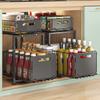 Under Sink Organizer | 2-Tier Carbon Steel Pull-Out Cabinet Storage Rack | Sliding Drawer for Kitchen & Bathroom