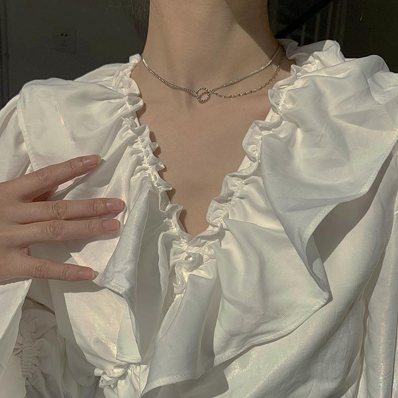 French Temperament Choker Neck Chain Necklace Female Trendy Design Double Chain Ring Collarbone Chain