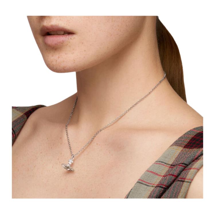 VIVIENNE WESTWOOD Engraved Saturn Design Brass Necklace Men Necklace Silver 8050889136323