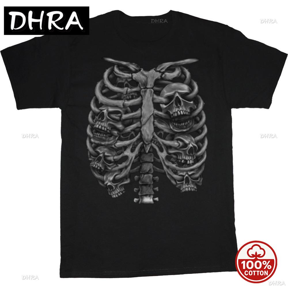 Funny Vintage Horror Huunisex Thoracic Skeleton Cotton Tshirt Halloween Shirts Unisex Skulls Costume Unisexs Graphic Tee Streetwear Top