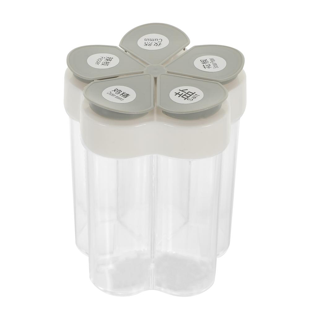 5 in 1 Spice Container Seasoning Jar Plastic Multi-Compartment Salt Pepper Sugar Holder Household Kitchen Accessory Condiment
