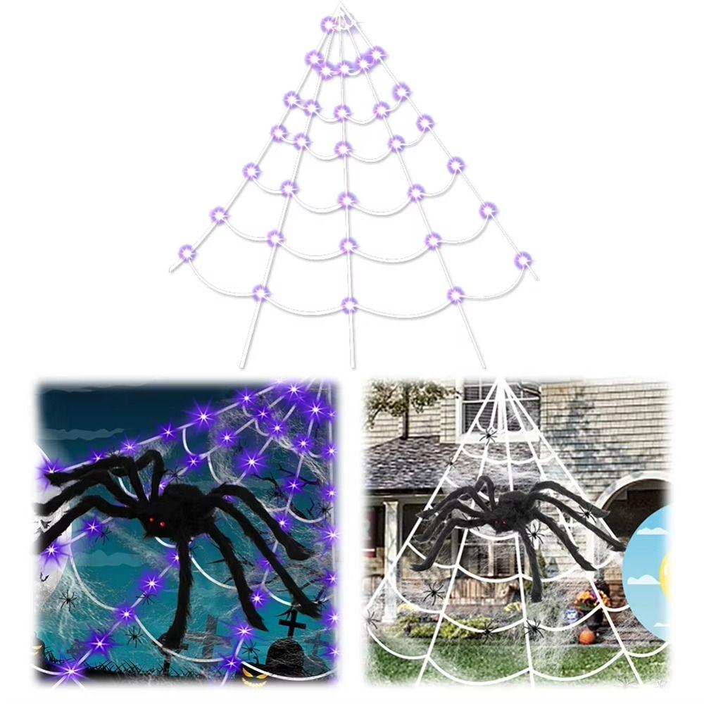 8 Modes Luminous Halloween Spider Glow Scary Giant Spider Practical LED Spider Net  Garden Yard