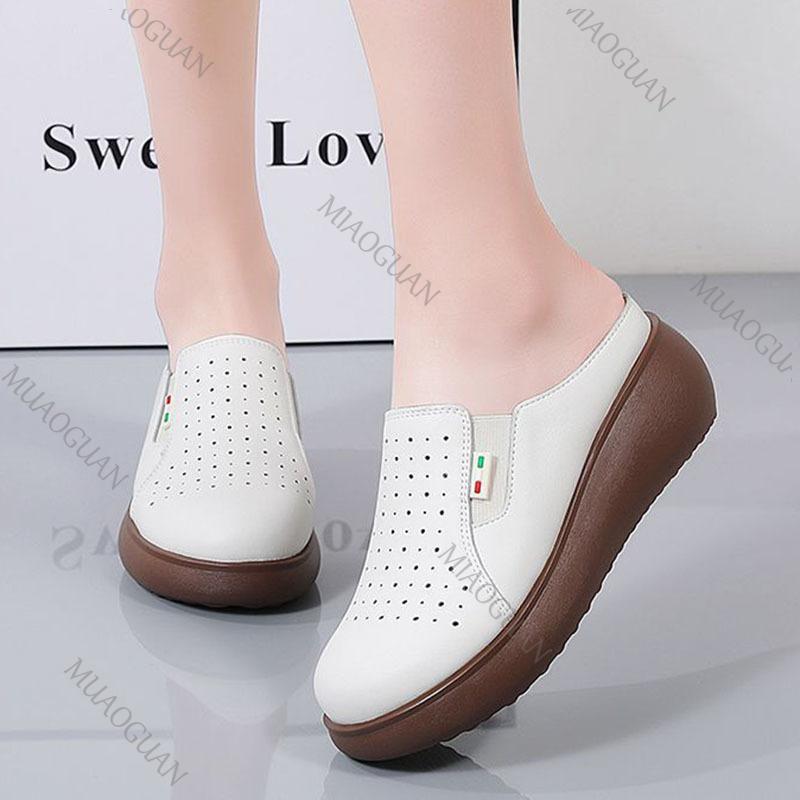 Fashion Spring Summer Outer Wear Baotou Half Slippers for Women Thick Bottom Ladies  Breathable Casual Mules Slides Casual Women's Shoes
