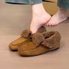 Winter Retro Suede Square Head Loafers, Women's One-pedal Flip and Fleece Outer Single Shoes
