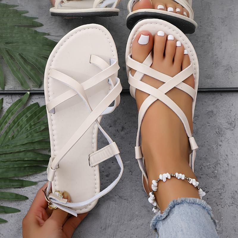[Summer Flat Sandals] Summer Women's Fashion Flat Sandals | Cross Strap, Rubber Sole, Fabric Lining