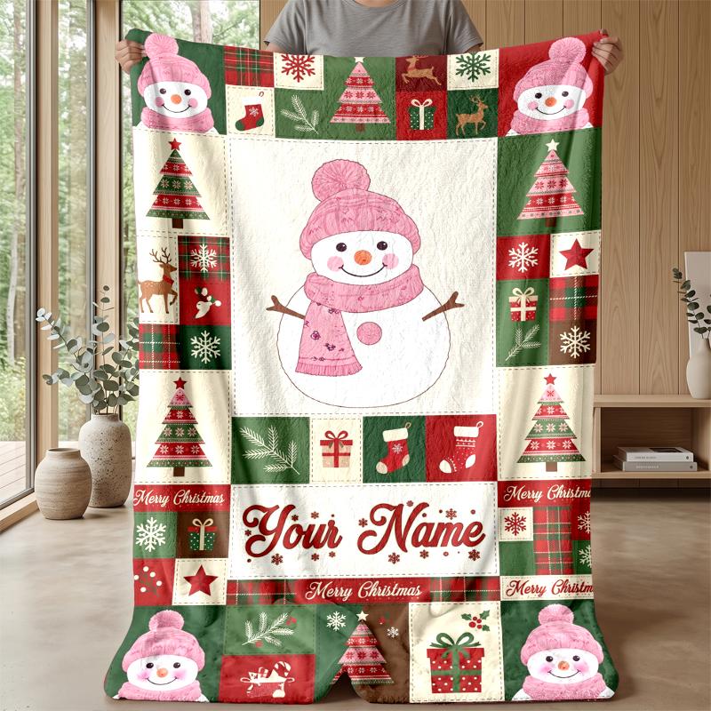 Pătură de Flanelă Personalizată cu Nume Imprimat de Crăciun Confort Cald Pătură de Pat Decor Acasă Cadou de Sărbători