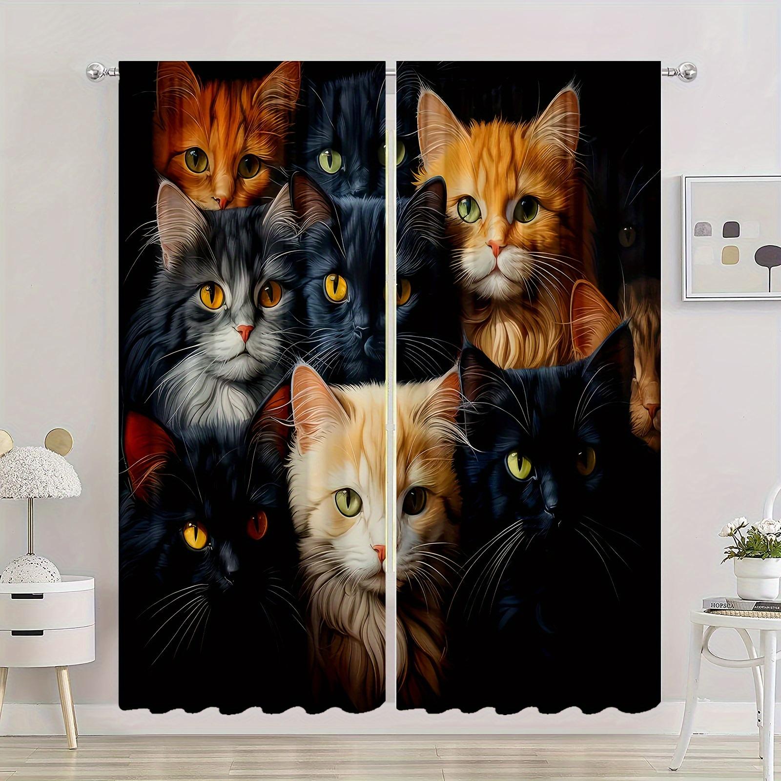 

2 панели черный белый кот питомец моющийся штанга карман занавеска для спальни офис кухня гостиная жалюзи кабинет домашний декор 2x50W130H(CM)&Grommet Top