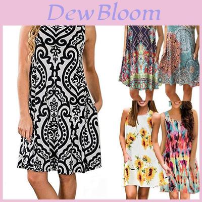 Women's Summer Boho Floral Tank Dress With Comfortable Loose Fit For Casual Beach Outings