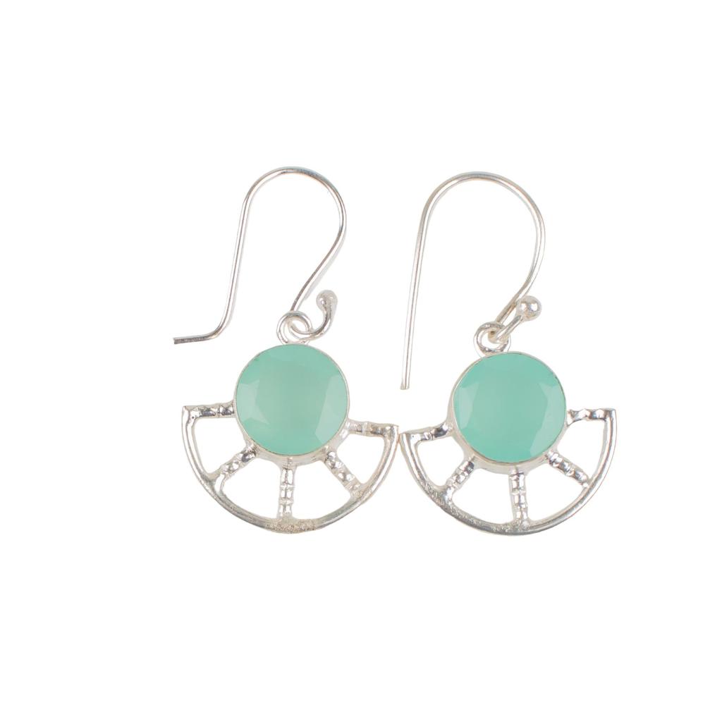 Aqua Chalcedony Gemstone 925 Sterling Silver Handmade Hook Earrings 1.40" Jewelry For Gift EE-58-16