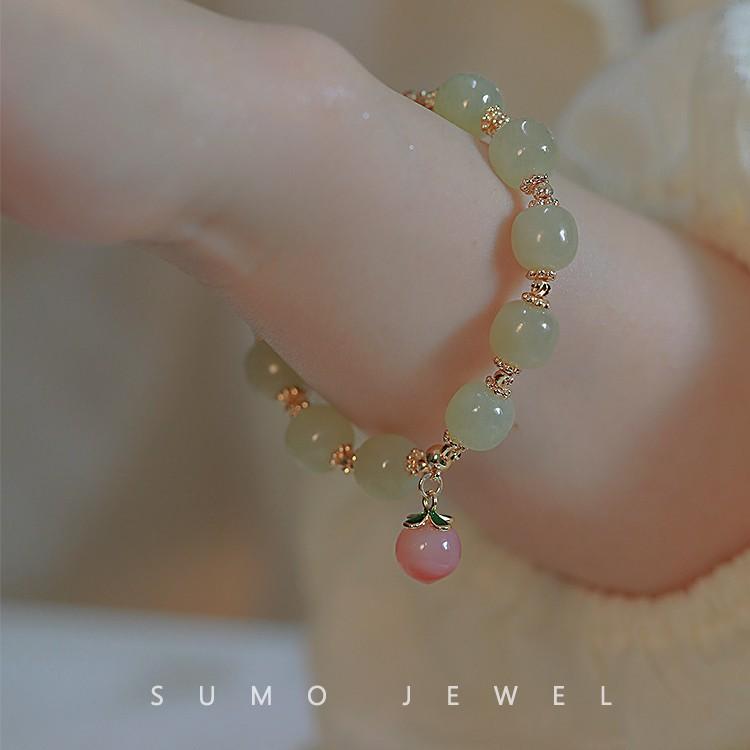 Intense longing*Hetian jade bracelet, vintage light luxury niche design, suitable for female friends to give to mothers, peach agate light luxury