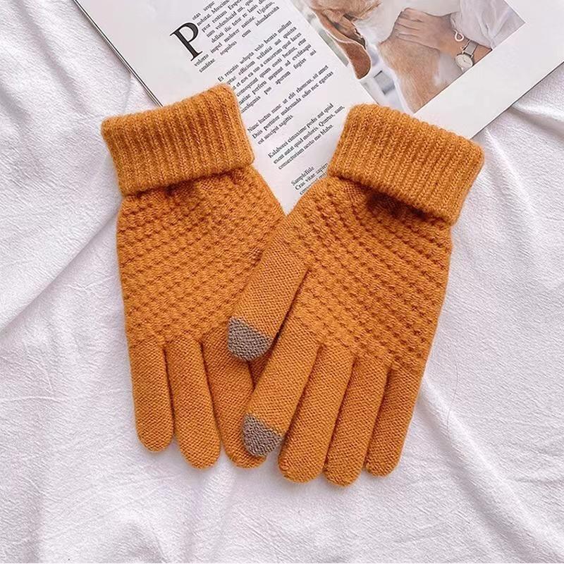 Mănuși de iarnă cu ecran tactil Femei Bărbați Mănuși de tricot elastice calde Imitație de lână Guante cu degetul complet Femeie Croșetat Luvas Gros