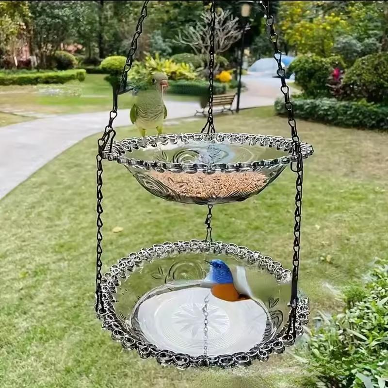 

Hanging Bird Feeder,Outdoor Hummingbird Feeder with Hanging Chains,Garden Wild Bird Water Feeder Tray for Patio,Yard Decor 1 Layer серый
