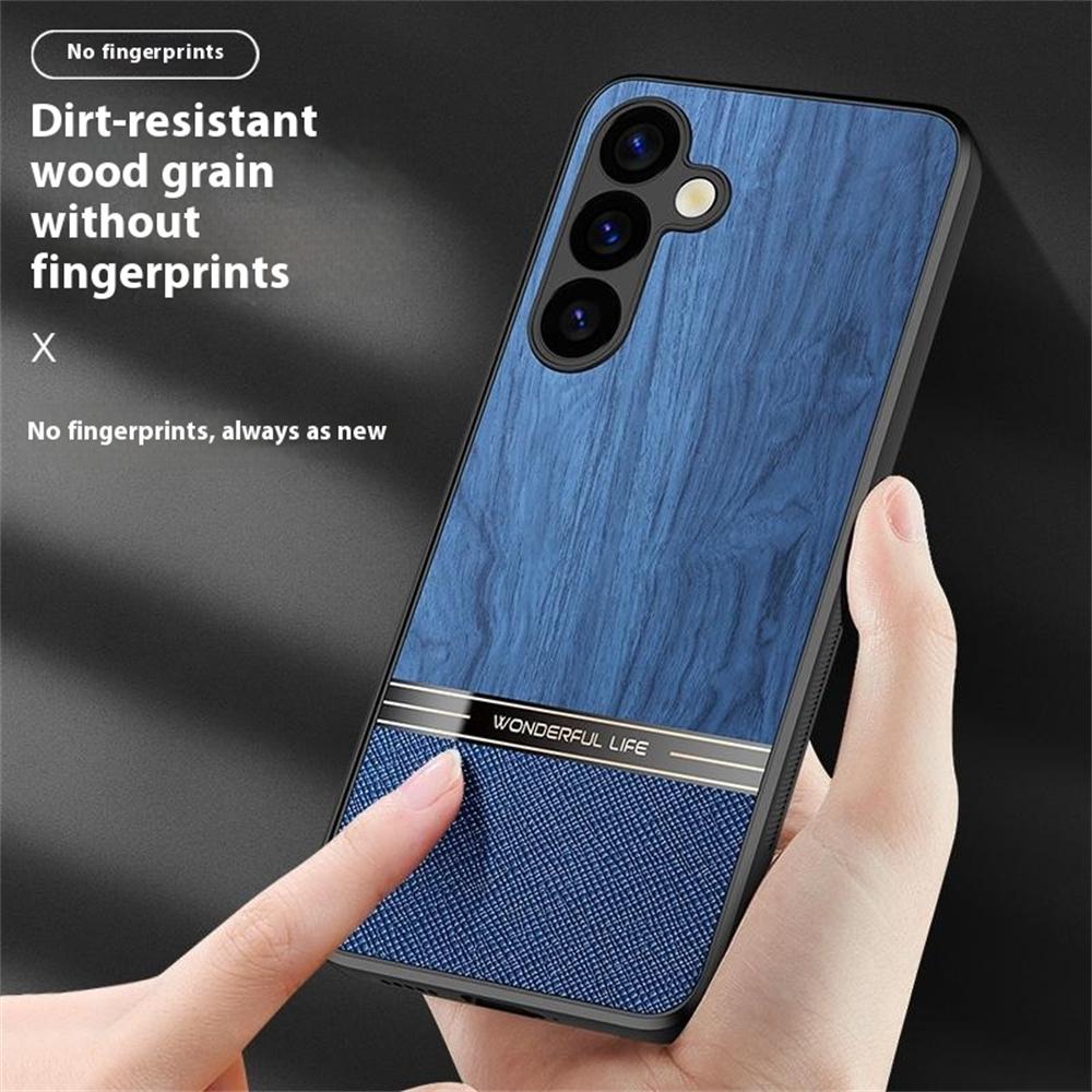 For Samsung Galaxy A35 5G Case Wood Texture Leather Coated TPU Phone Protective Cover