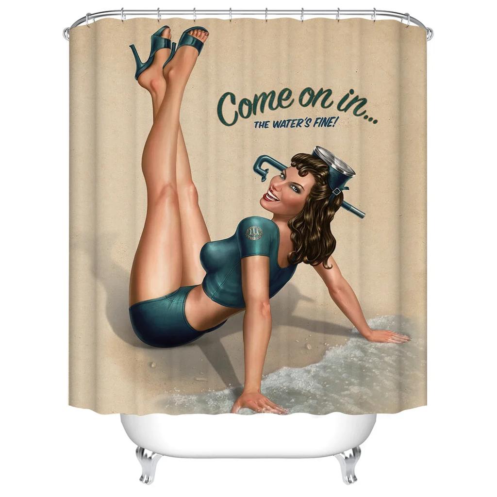 Cartoon Girl Printed 3d Bath Curtains Waterproof Polyester Fabric Washable Bathroom Shower Curtain Screen with Hooks Accessories