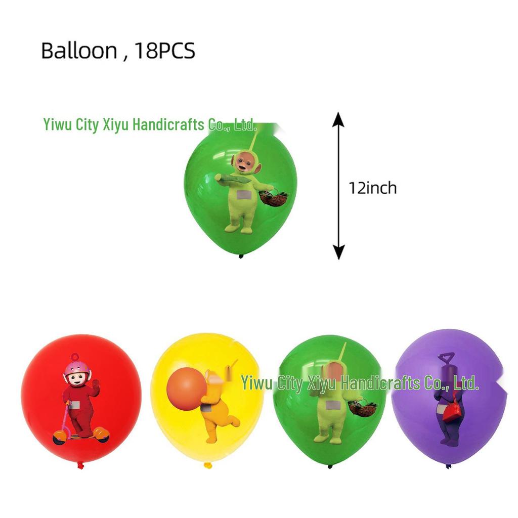 Teletubbies Birthday Party Set: Flags, Plates, Napkins, Tablecloth, Cutlery