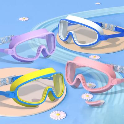 Big Frame Kids Swimming Goggles Silicone Anti Fog Swimming Glasses with Earplugs Wide Vision No Leaking Adult Swim Goggles