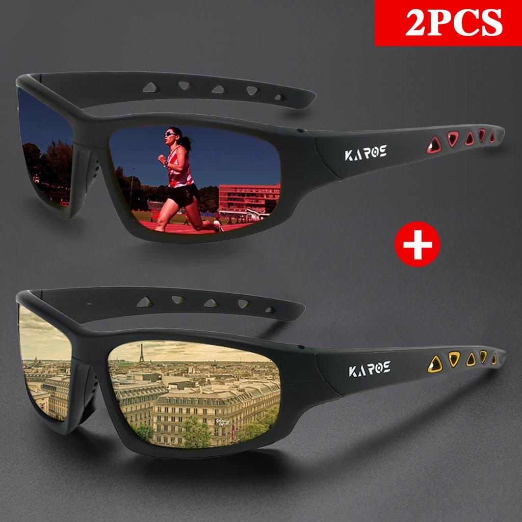 KAROS 2 Stück Oval Quadratisch Herren Sport Sonnenbrillen Gläser für Angeln/Fahren/Reisen Langlebig Mattes Gestell UV400 HD Beschichtung