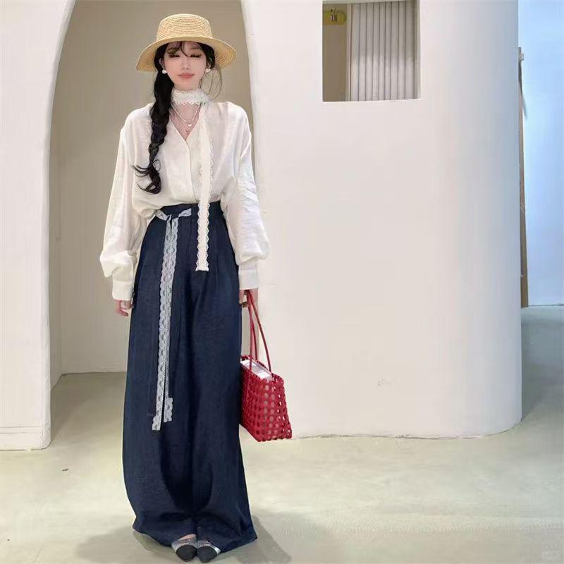 Sommermode Lockeres Schlankmachendes Hemd & Weitbeinige Hose Set - Damen Übergröße Zweiteiliges Outfit