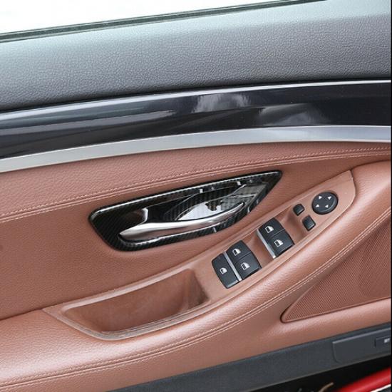 4pcs Carbon Fiber Color Inner Door Handle Bowl Cover Trim For BMW 5 Series F10