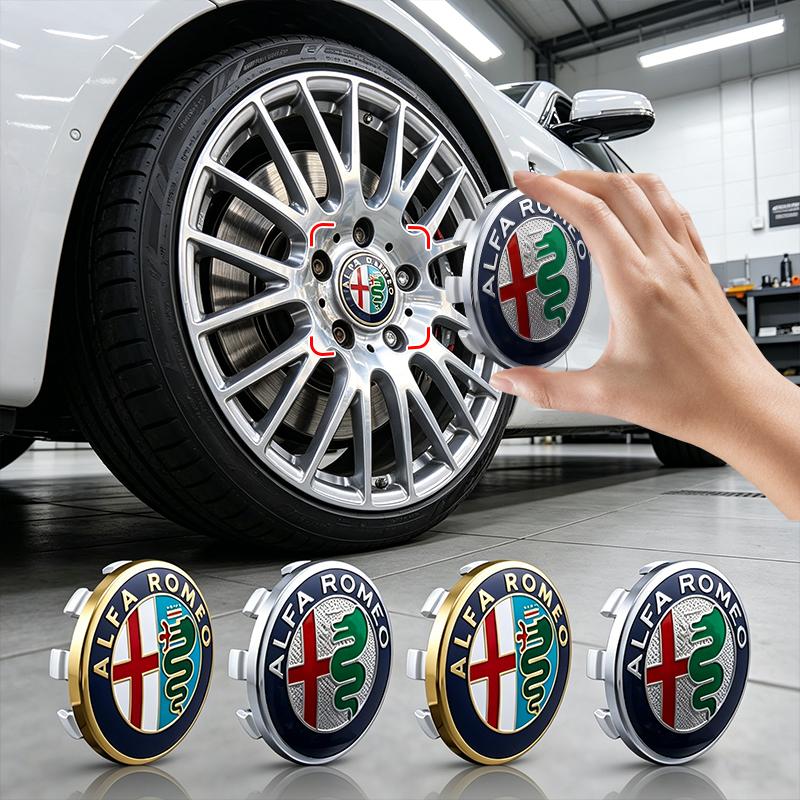 Tappi Mozzo Ruota a Scatto Antiruggine da 60 mm Coprimozzi Centrali per Alfa Romeo Giulia Stelvio Giulietta Spider GT 4C 8C Mito Brera Modifica