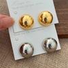 European Style Punk Fashion Geometric Gold Color Half Metal Big Ball Round Stud Earrings for Women Girls Party Accessories
