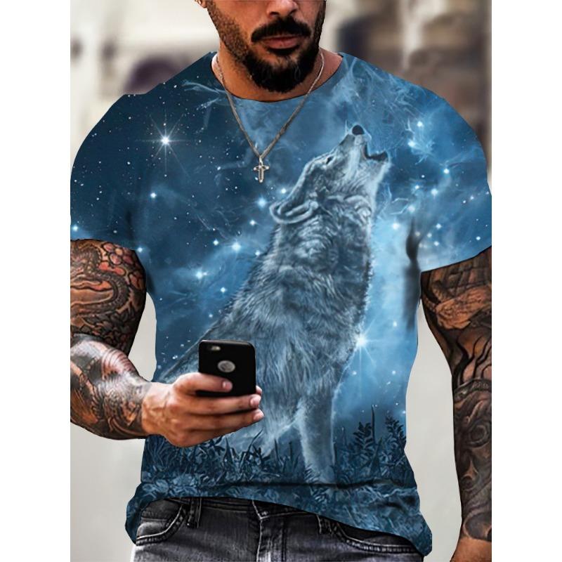 T-Shirt Man New Wolf 3D Printed Short Sleeve Summer Fashion Outdoor Street Style Design Tops Large Size Loose Men's T-Shirt