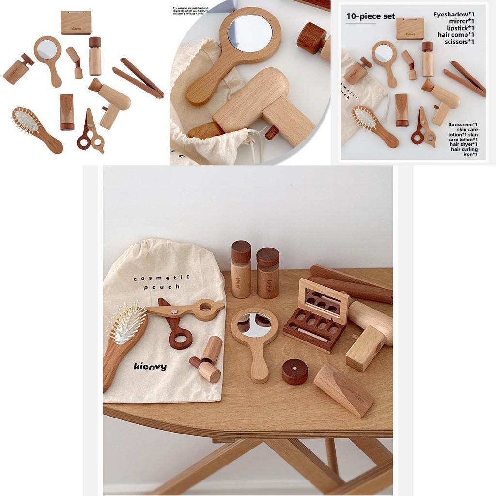Funny Wooden Simulation Cosmetics And Hairdressing Props Children Toy Set For Kids Role Play