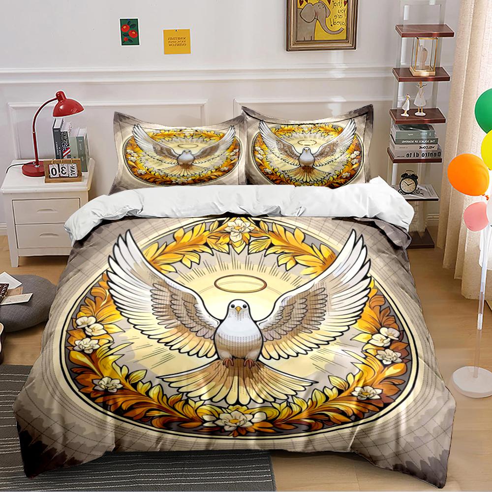 Dove with Halo Floral Bedding Set Bedding set (1 duvet cover, 2 pillowcases, duvet not included)