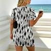 Women's Black & White Short-Sleeve V-Neck Slim Fit Bodycon Mini Skirt, Versatile Soft Comfy for Daily, Vacation & Short Trips.