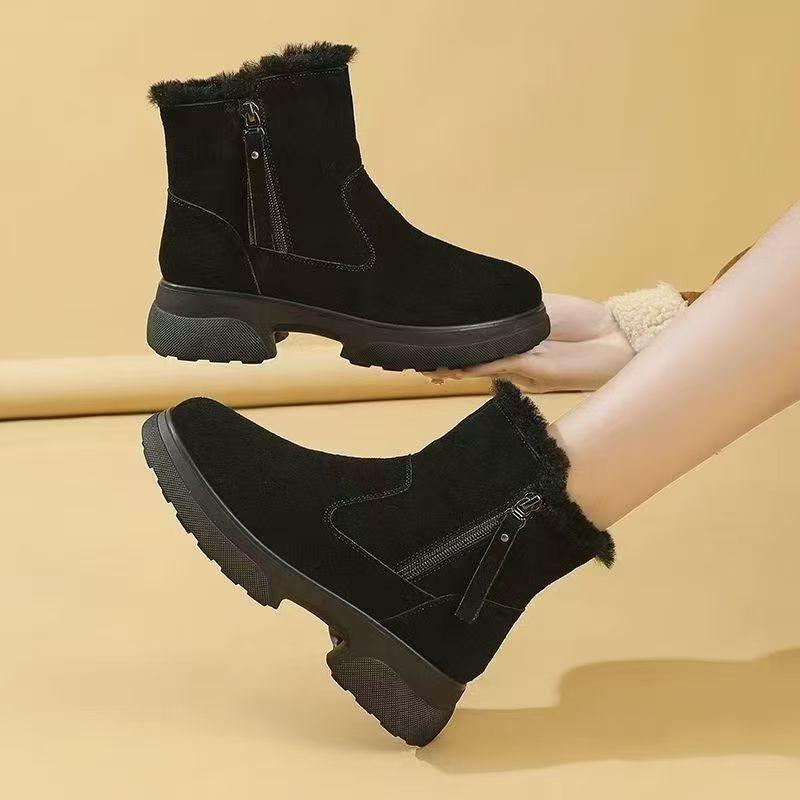 Women's Winter Fur One Plush Lined One Foot Stirrup Warm Cold Lightweight Hiking Waterproof Non-slip Soft Sole Martin Boots Snow Boots Cotton Boots