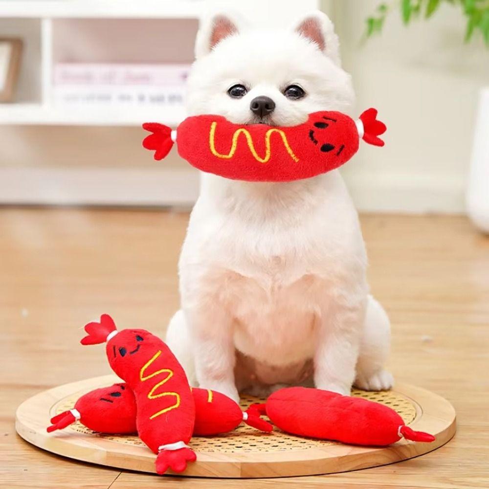 1Pcs New Grinding Teeth Dog Sound Toy Squeaky Bite-resistant Hot Dog Chewing Toy Interactive Embroidered Puppy Chew Toy