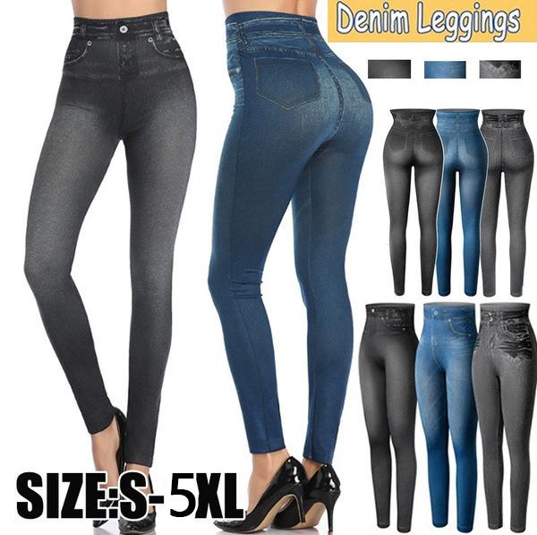 Shop Fake Pockets Drawstring Faux Denim Bottom Seamless Yoga Pants