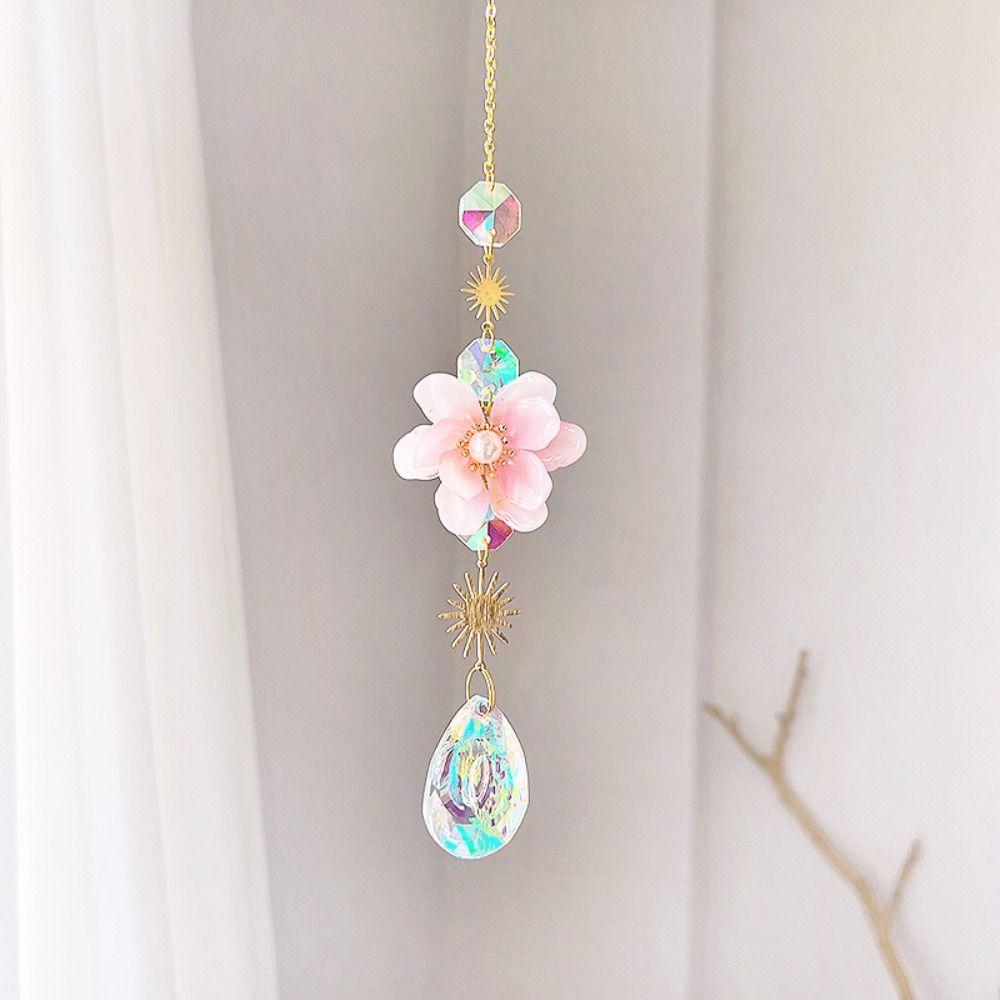 Crysta Pendant Flower Wind Chimes Flower Garden Light-collecting Ornament Holiday Decoration Gifts Sun Catcher Wind Chime
