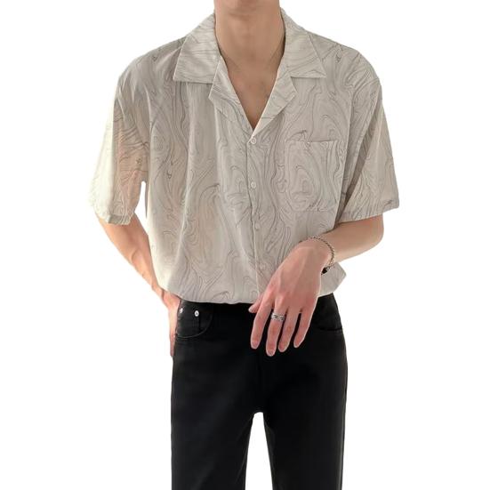 

Мужская рубашка с принтом, с коротким рукавом, на пуговицах, с лацканами, с карманом, летняя, повседневная, пляжная S серый