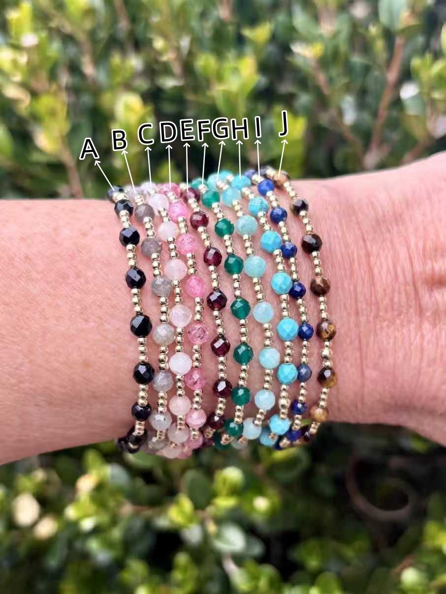 Vlen Natural Stone Beads Bracelet Gold Plated Elastic Ball Beads Boho Chic Stretchy Bracelet for Women Pulseras Mujer