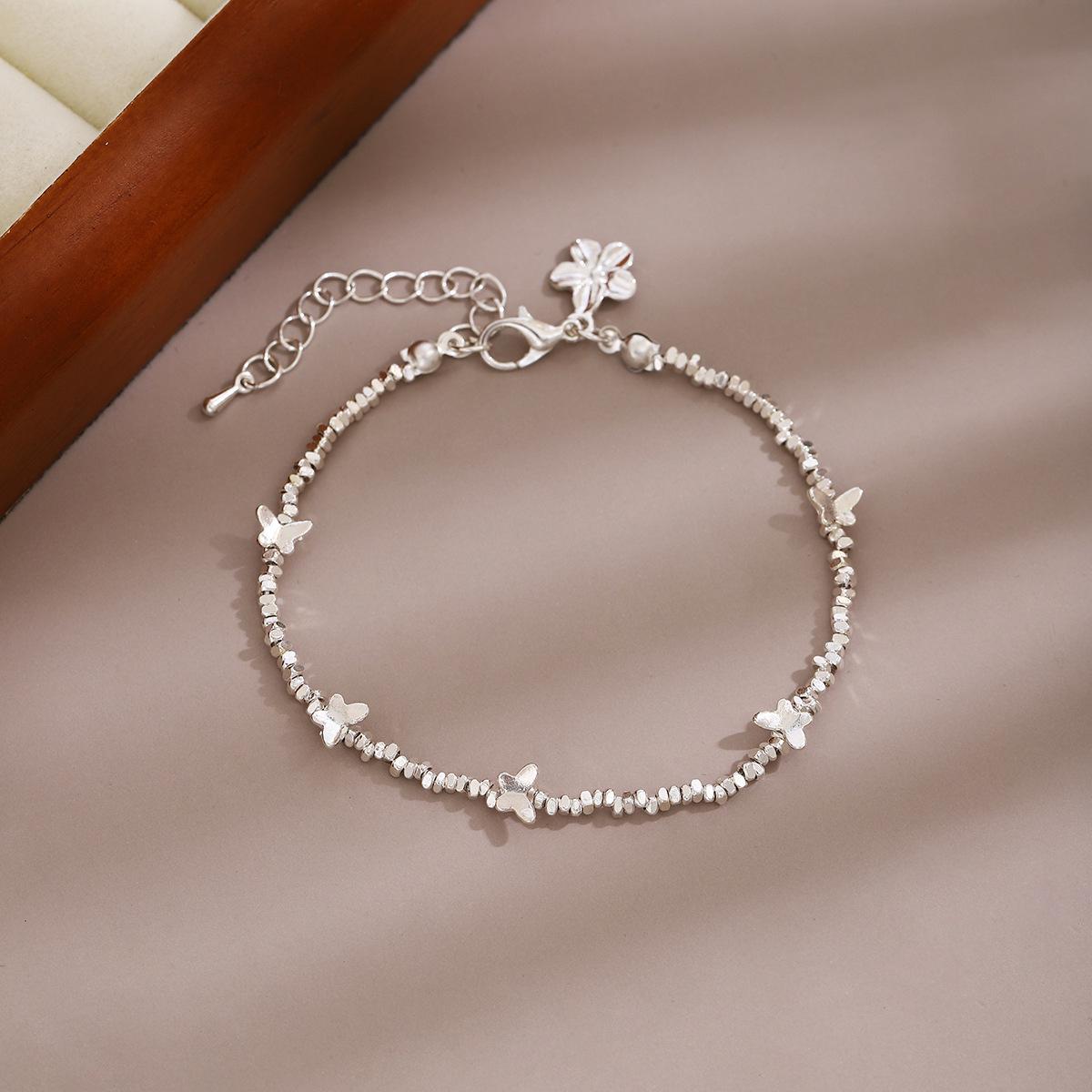 

Изысканный серебряный браслет с бабочками и цветами - Модные, высококлассные девичьи украшения