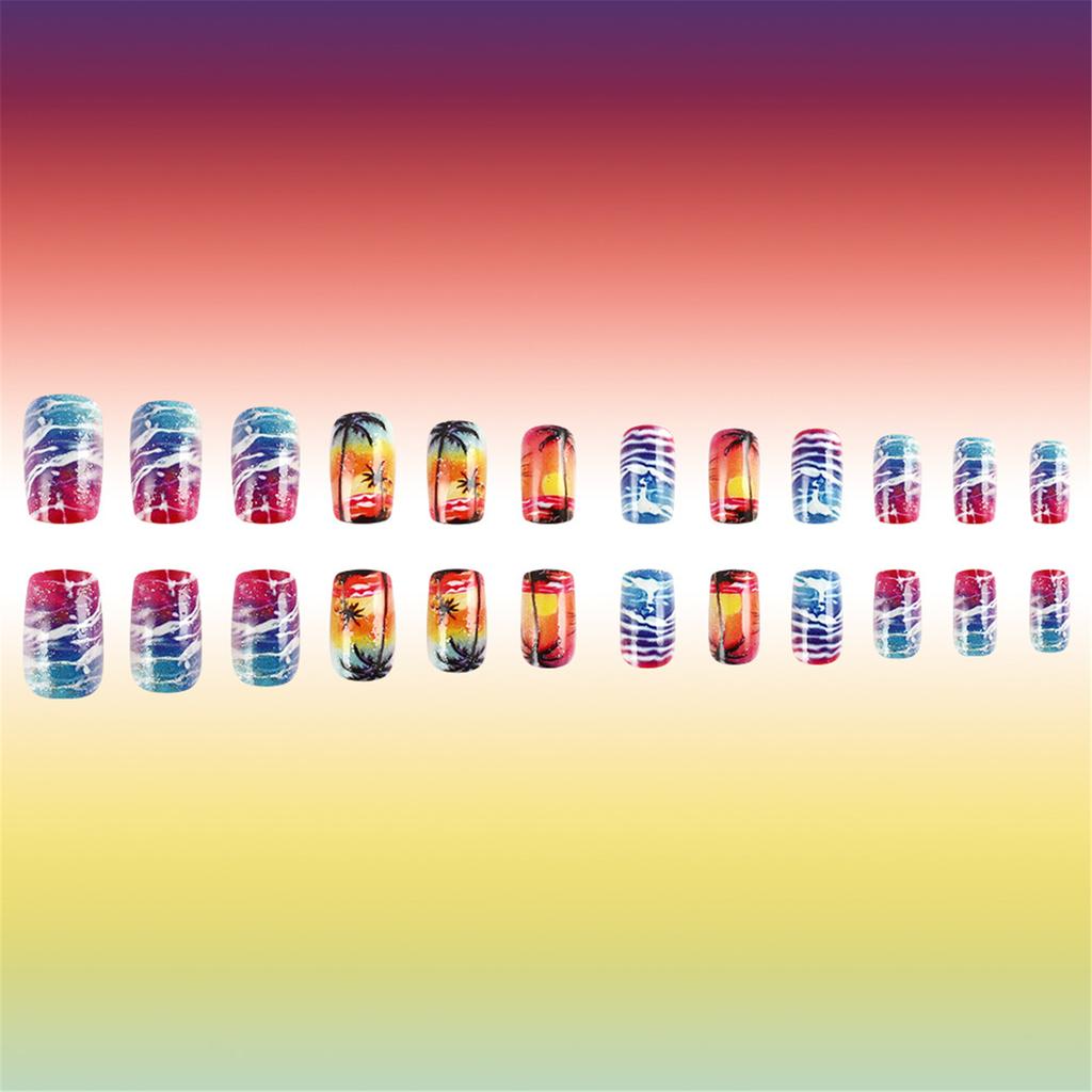 Unghii Presate Ușor de Purtat Plajă la Apus Palmier Unghii Adezive Unghii False Acrilice pentru Manichiură Rapidă la Modă