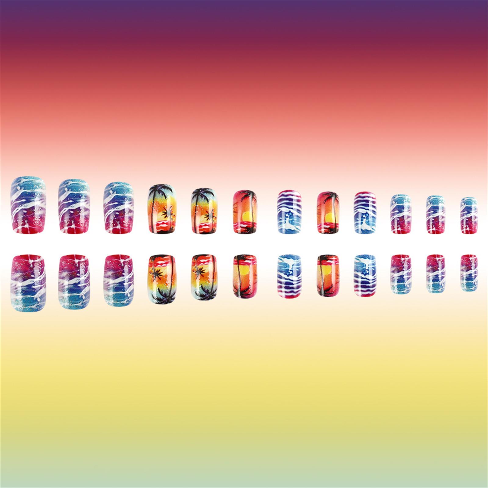 

Нажмите на ноготь, легко надевайте на ногти на закате, пляже, пальмовое дерево, наклейте на ногти акриловые накладные ногти для быстрого модного маникюра