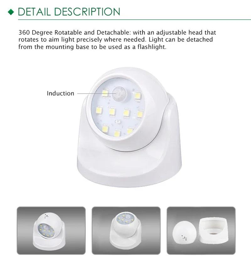 Battery Operated LED Spotlight PIR Motion Sensor Light Wireless Infrared Wall Lamp Home Indoor Outdoor Detector Security Light