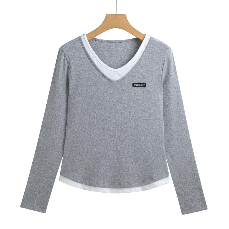 

2525 Women s Two-in-One Long Sleeve Slimming T-Shirt, Spring/Autumn Loose Fit Top XXXL