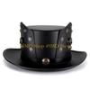 49MD Schwarzer PU-Leder Steampunk Hut Cosplay Kopfbedeckung für Maskenbälle Tanzveranstaltungen