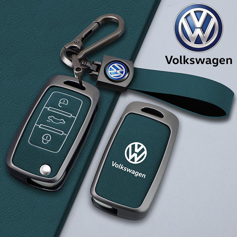 Pour VOLKSWAGEN Étui Housse Coque en Cuir pour Clé de Voiture à Rabat Pour Volkswagen VW Polo Golf Passat Tiguan Beetle Caddy Eos Porte-clés Auto Ac