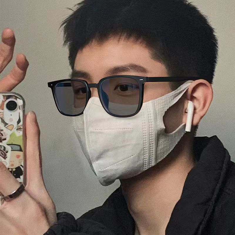Photosensitive Myopia Color-Changing Glasses Women'S Tr90 Cold Brown Large Frame Plain Makeup Versatile Anti-Blue Flat Glasses Men