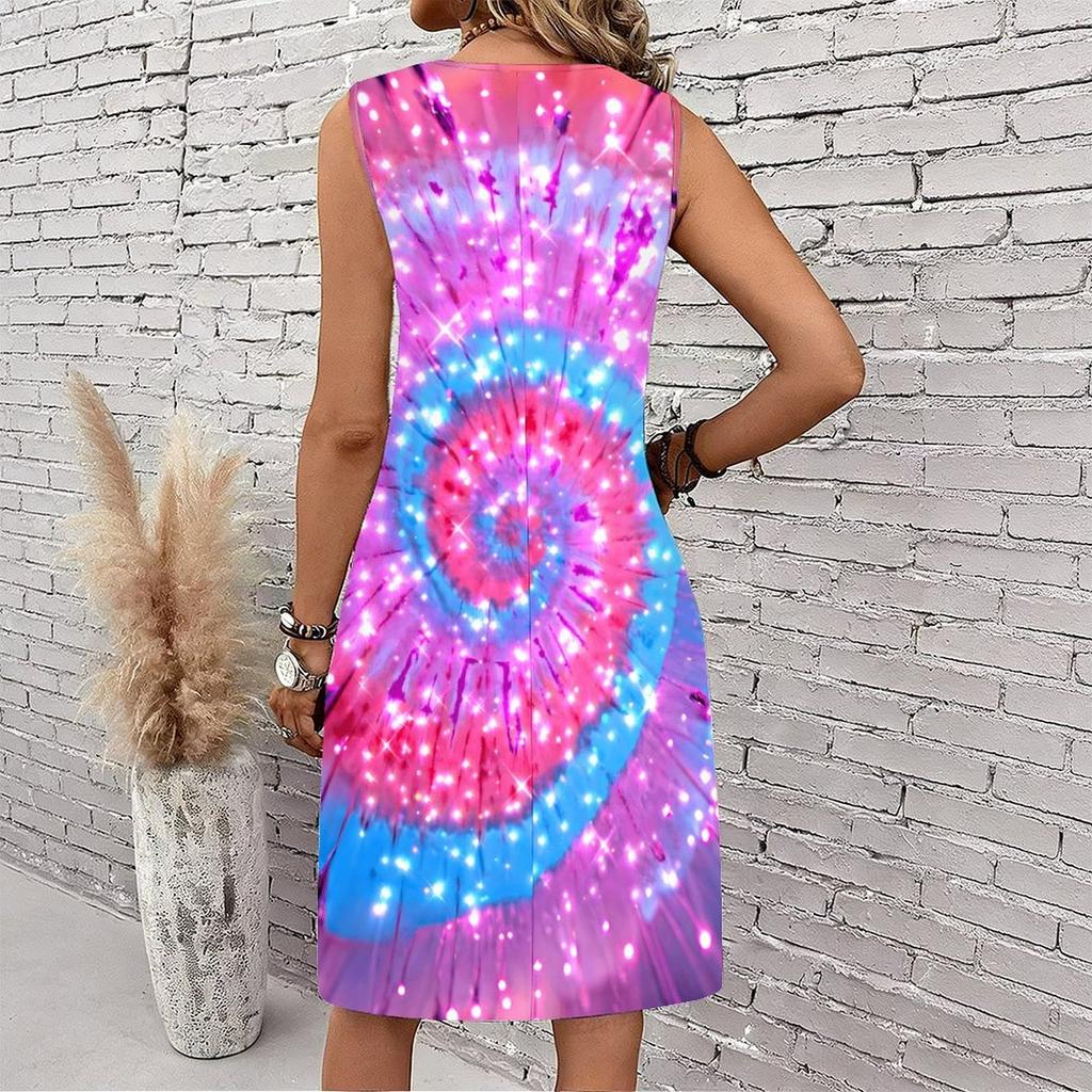 Plus Size V Neck Sleeveless Dress Deep Forest Brook Ink Painting Print For Wilderness Walking Trip