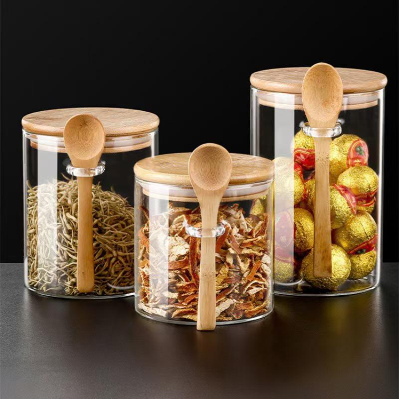 Airtight High Borosilicate Glass Jar with Spoon for Kitchen Storage: Perfect for Grains, Dried Fruits, and Coffee Beans