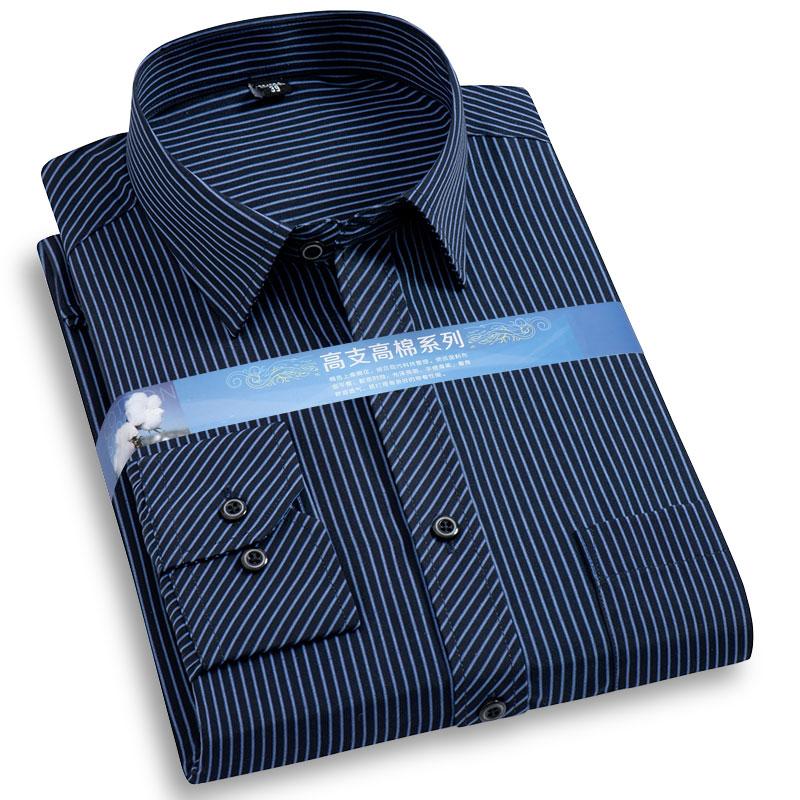 Plus Size 8XL 7XL Men Striped Dress Shirts Formal Fashion Social Office Long Sleeved Business Work Smart Casual Shirt Wholesale